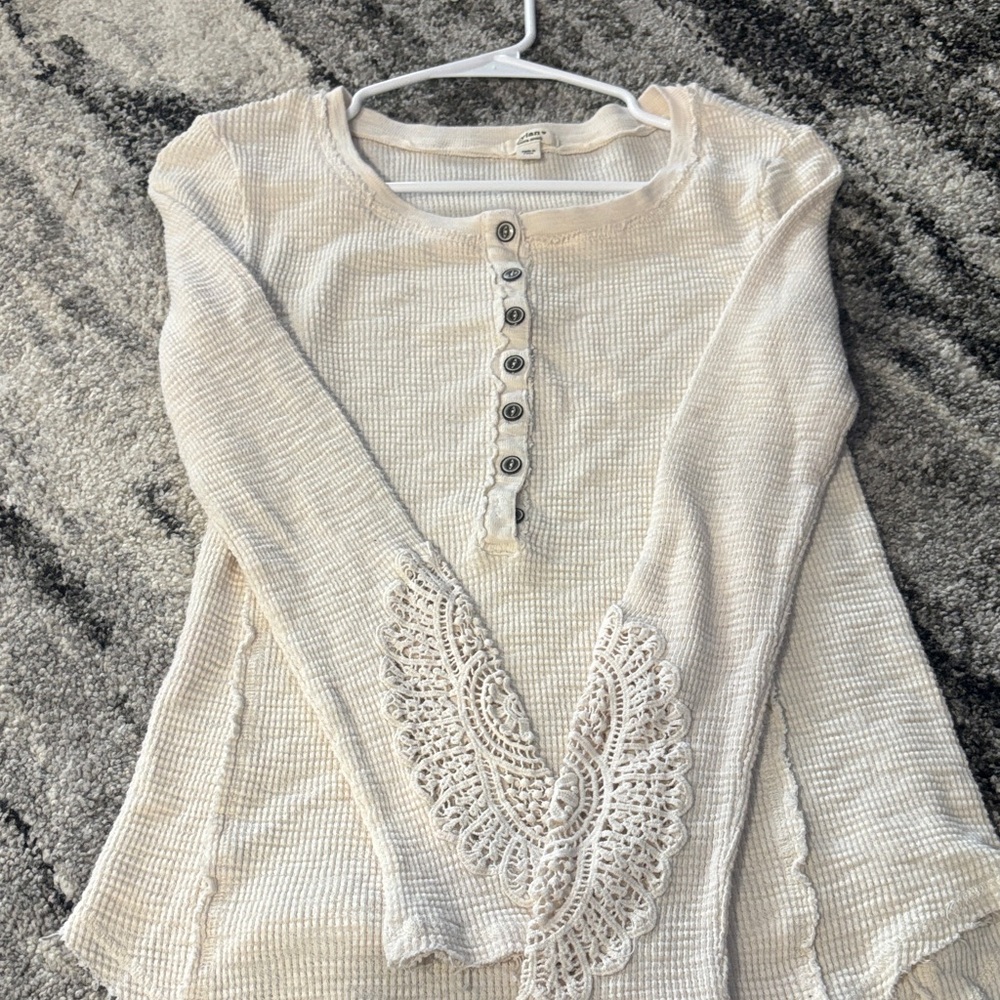 Dylan Cream Long Sleeve Top with Lace Accents